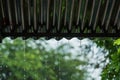 Rain storm with metal sheet roof,rainwater flows down the roof