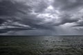 Rain Storm, Monsoon, Tropical Storm, Hurricane Over Ocean In The Distance