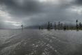 Rain storm over Lake Brunner, New Zealand