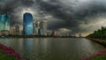 Rain and stormy clouds over cityscape, Bangkok, Royalty Free Stock Photo