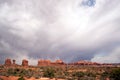 Rain Streaks Clouds Above Rock Formations Utah Juniper Trees Royalty Free Stock Photo