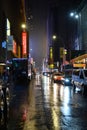 Rain on the streets at night in New York City