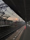 Rain and Sunset In the railway