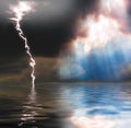 Rain, sunshine and lightning Royalty Free Stock Photo