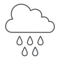 Rain thin line icon, weather and climate, cloud with rain sign, vector graphics, a linear pattern on a white background.