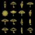 Rain umbrella icons set vector neon