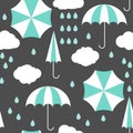 Rain and umbrellas. Seamless vector pattern