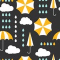 Rain and umbrellas. Seamless vector pattern