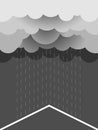 Rain.Vector image with dark clouds in wet day