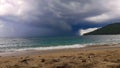 Rain view from faraway in Pandanan Beach, Lombok Royalty Free Stock Photo