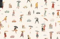 Rain - walking people seamless pattern