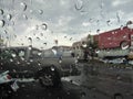 Rain water drops texture on a car glass surface. Rain water drops on car Royalty Free Stock Photo