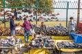 An outdoor shoe market in Srinagar