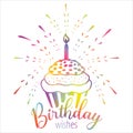 Festive colorful birthday cupcake with candle icon for greeting card Royalty Free Stock Photo