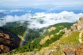 Rainbow above the Bletterbach canyon in Dolomites.Italy.