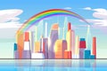 Rainbow above city skyline architecture waterfront