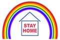Rainbow above house during Covid-19. quarantine at home. Stay at home social media campaign for coronavirus prevention