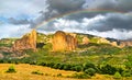 Rainbow above the Mallos de Riglos in Huesca, Spain