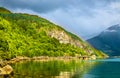 Rainbow above Nordfjorden fjord near Loen - Norway Royalty Free Stock Photo