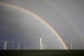 Rainbow above a offshore windpark, Holland Royalty Free Stock Photo