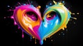 Rainbow abstract heart made of creamy splashes. Dark background. Pride love concept. Generative AI