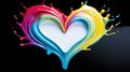 Rainbow abstract heart made of creamy splashes. Dark background. Pride love concept. Generative AI