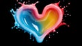 Rainbow abstract heart made of creamy splashes. Dark background. Pride love concept. Generative AI