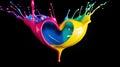 Rainbow abstract heart made of creamy splashes. Dark background. Pride love concept. Generative AI