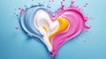 Rainbow abstract heart made of creamy splashes. Light background. Pride love concept. Generative AI