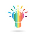 Rainbow abstract light bulb on white background. Creative thinking ideas brain. Royalty Free Stock Photo