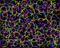 Rainbow abstract pattern. Geometric print composed of colorful circles on black background. Soap bubbles. Royalty Free Stock Photo