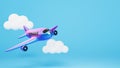 Rainbow airplanes flying in the clouds. Cartoon airplane banner with copy space. 3D rendering. Royalty Free Stock Photo
