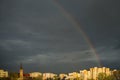 Rainbow, amazing view after rain in the city Royalty Free Stock Photo