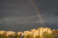 Rainbow, amazing view after rain in the city Royalty Free Stock Photo