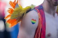 Rainbow angel. Rainbow gay flag on body. Rainbow heart symbol of lgbt people, diversity of genders love. Lgbtq community