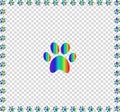 Rainbow animal s pawprint bordered with multicolored frame Royalty Free Stock Photo