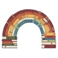 Rainbow Arch Made of Colorful Stacked Books on White Background Illustration Royalty Free Stock Photo