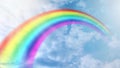 Rainbow background and sky with white clouds