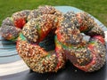 Rainbow bagel everything donut homemade Royalty Free Stock Photo