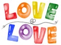 Rainbow balloon love is love text watercolor painting isolate on white background. LGBT Pride month concept. Vector illustration Royalty Free Stock Photo