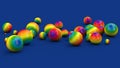 Rainbow balls. Blue background. Abstract illustration, 3d render.