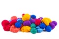 Rainbow balls of wool thread isolated on white background Royalty Free Stock Photo