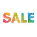 Rainbow banner with Sale label. Vector illustration. White background