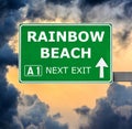 RAINBOW BEACH road sign against clear blue sky Royalty Free Stock Photo