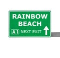 RAINBOW BEACH road sign isolated on white Royalty Free Stock Photo