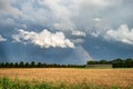 Rainbow with spokes at the backside of a thunderstorm