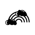 Rainbow behind a cloud icon vector sign and symbol isolated on w