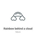 Rainbow behind a cloud outline vector icon. Thin line black rainbow behind a cloud icon, flat vector simple element illustration
