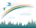 Rainbow, birds and forest