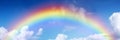 Rainbow on blue sky background, Beautiful rainbow cloudy sky after rain. Generative AI